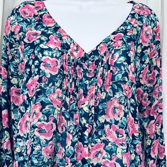 LC Lauren Conrad Floral Print‎ Sheer Button Down Blouse Size Small Multicolored - Picture 7 of 12
